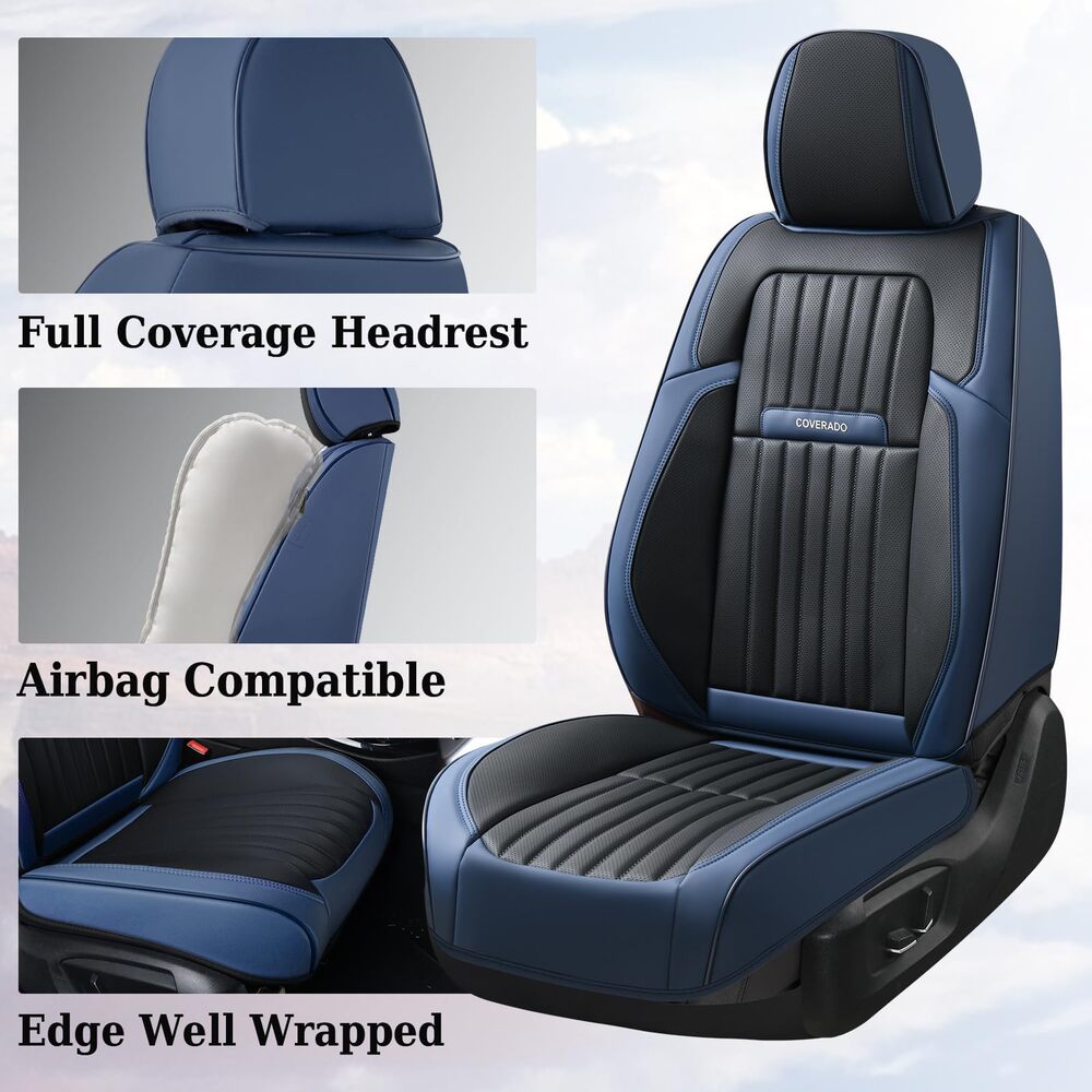 Coverado 5-Seat Leather Full Set Front Rear Seat Covers Fashion Water Resistant Auto Seat Protectors Universal Fit