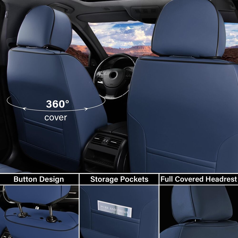 Coverado 5-Seat Leather Full Set Front Rear Seat Covers Fashion Water Resistant Auto Seat Protectors Universal Fit