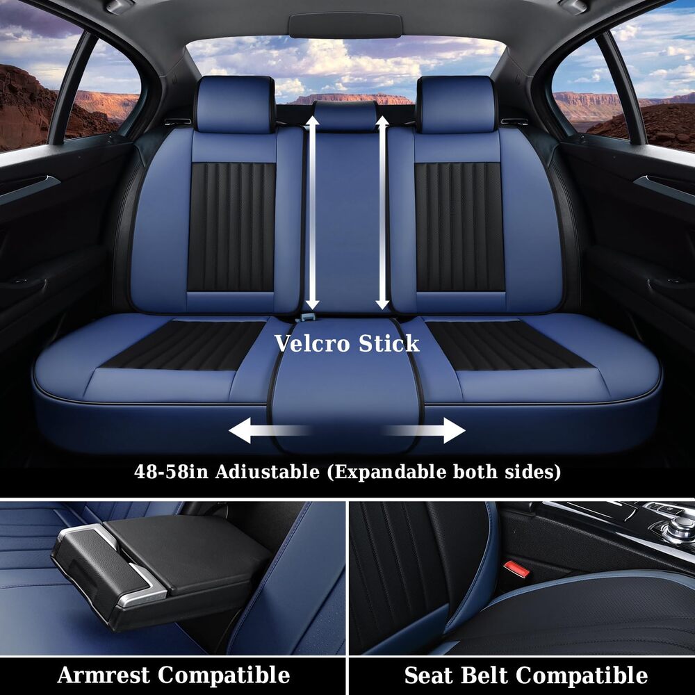 Coverado 5-Seat Leather Full Set Front Rear Seat Covers Fashion Water Resistant Auto Seat Protectors Universal Fit