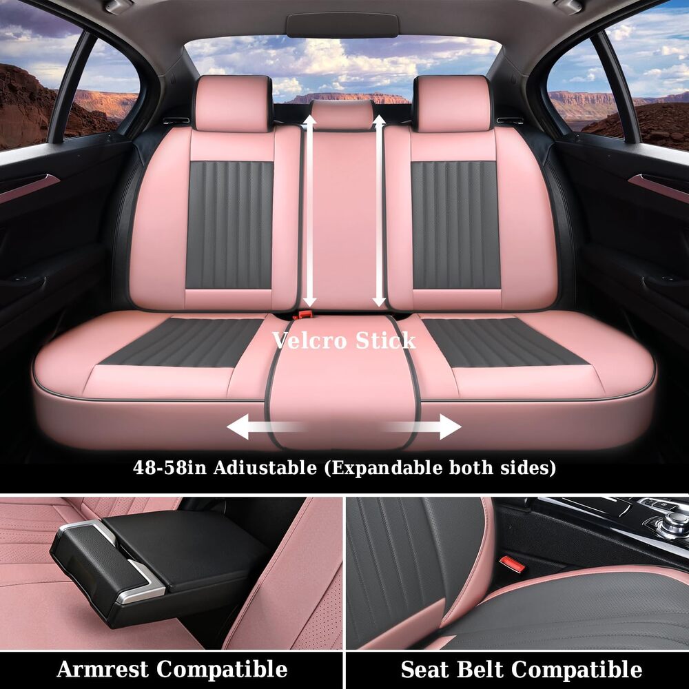 Coverado 5-Seat Leather Full Set Front Rear Seat Covers Fashion Water Resistant Auto Seat Protectors Universal Fit