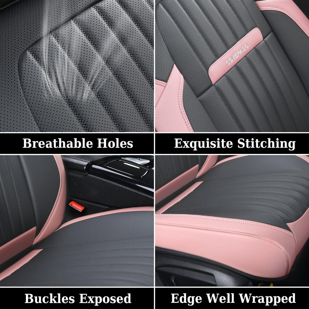 Coverado 5-Seat Leather Full Set Front Rear Seat Covers Fashion Water Resistant Auto Seat Protectors Universal Fit