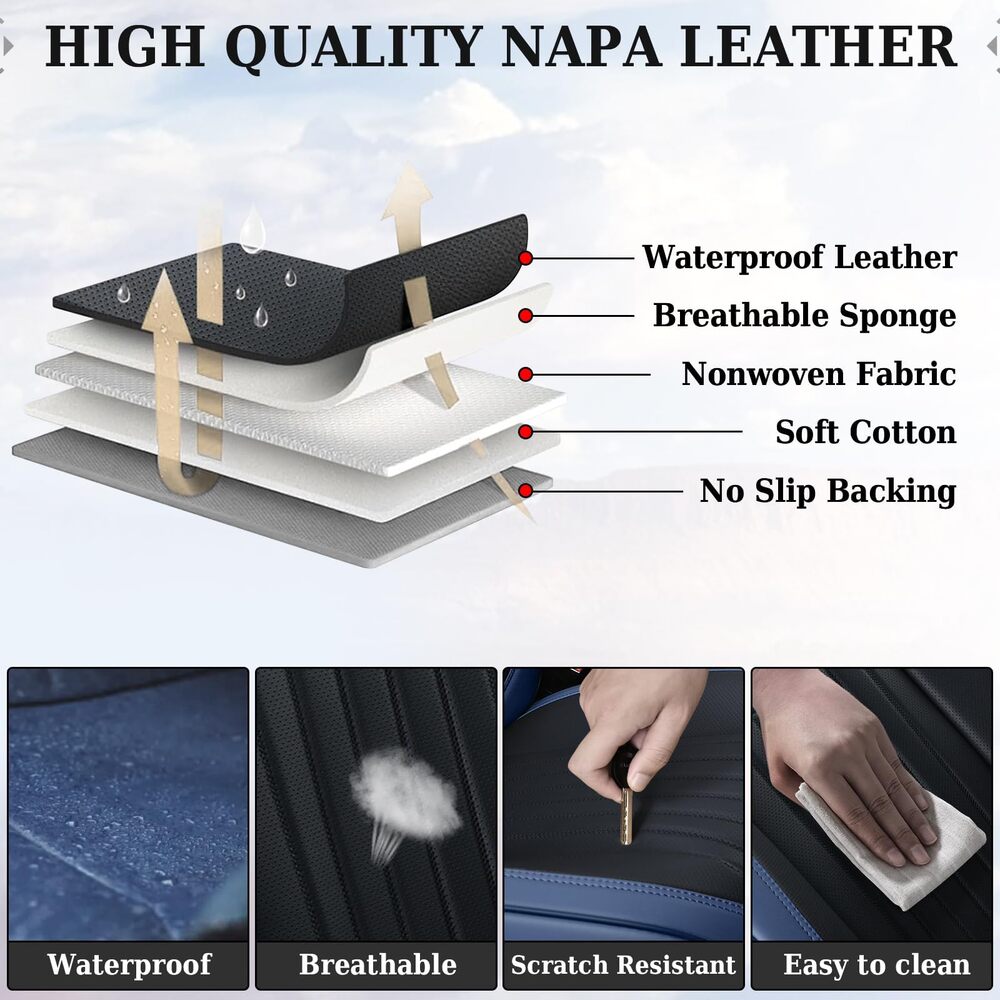 Coverado 5-Seat Leather Full Set Front Rear Seat Covers Fashion Water Resistant Auto Seat Protectors Universal Fit