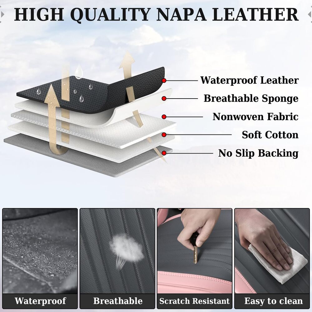 Coverado 5-Seat Leather Full Set Front Rear Seat Covers Fashion Water Resistant Auto Seat Protectors Universal Fit