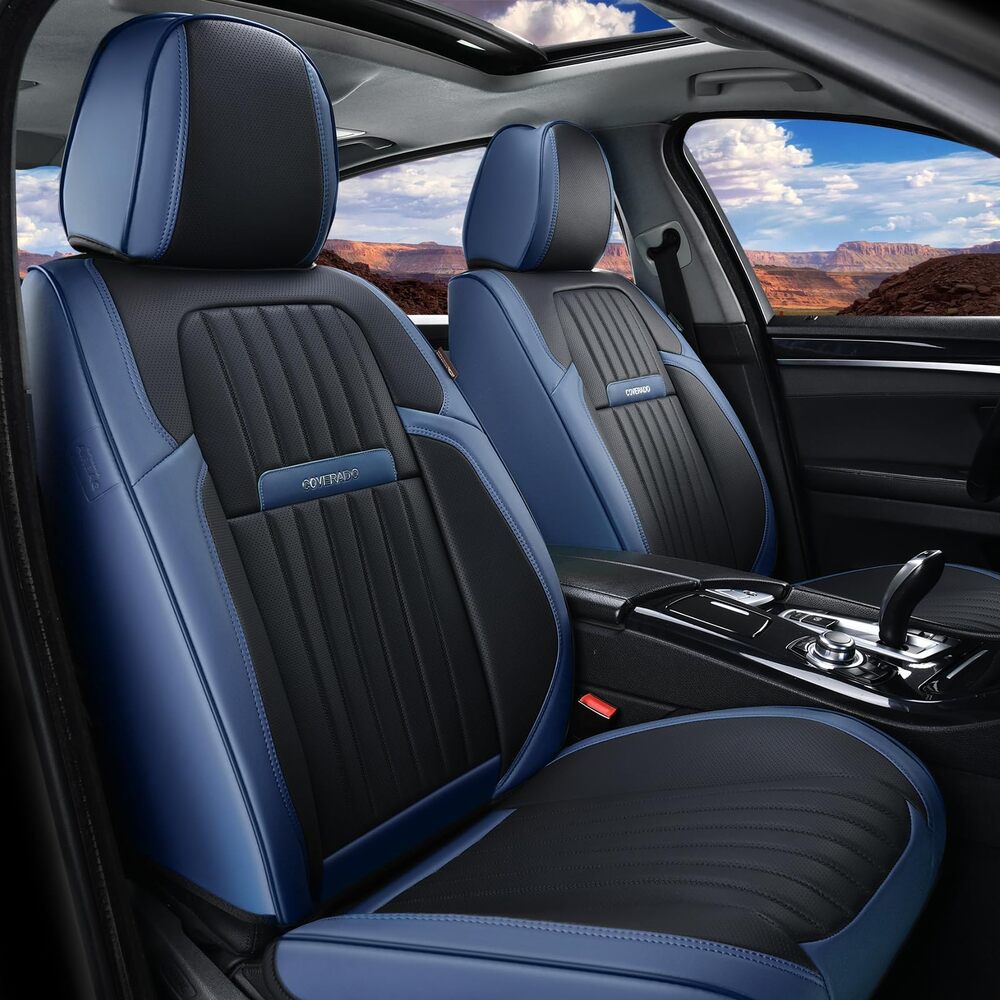 Coverado 5-Seat Leather Full Set Front Rear Seat Covers Fashion Water Resistant Auto Seat Protectors Universal Fit