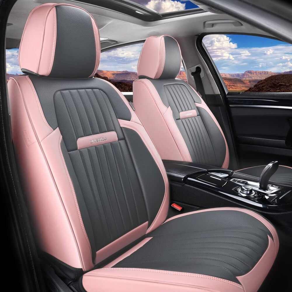 Coverado 5-Seat Leather Full Set Front Rear Seat Covers Fashion Water Resistant Auto Seat Protectors Universal Fit