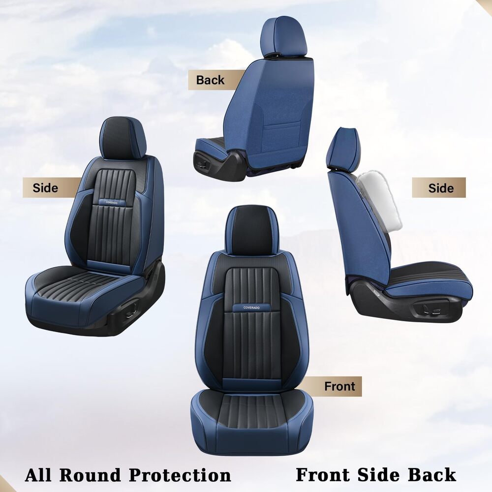 Coverado 5-Seat Leather Full Set Front Rear Seat Covers Fashion Water Resistant Auto Seat Protectors Universal Fit