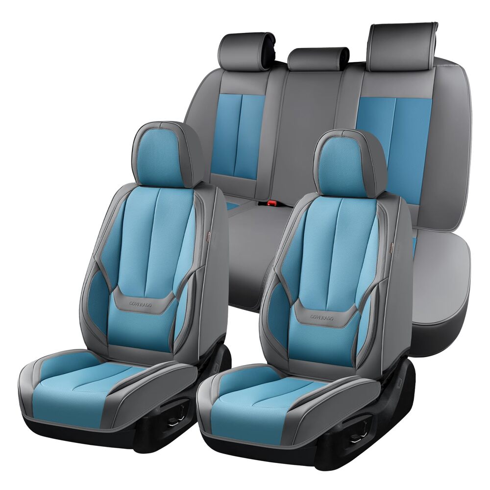 5 Seats Coverado Car Seat Covers for Cars Front and Rear Full Set with Lumbar Support Premium Leather Waterproof Auto Seat ProtectorsUniversal Fit