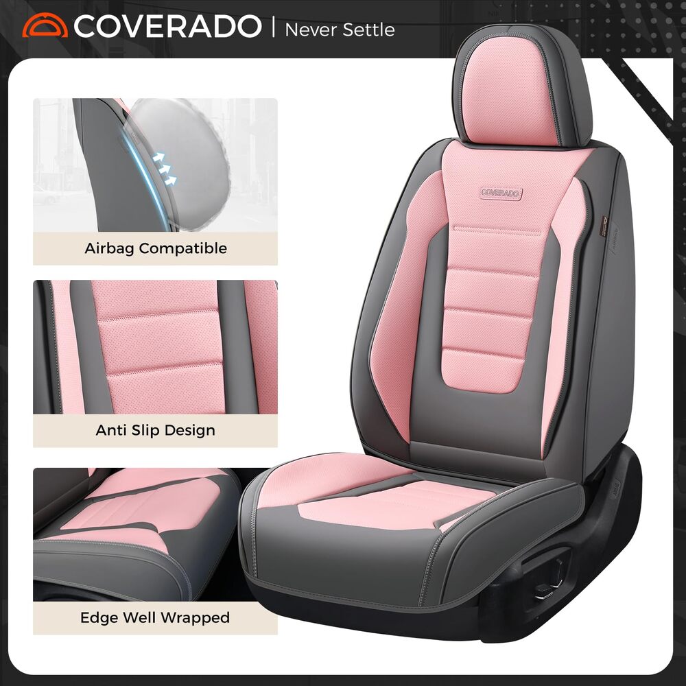 Coverado Front and Back Car Seat Covers Premium Leather Auto Seat Protectors Universal Fit Cars, SUV, Truck