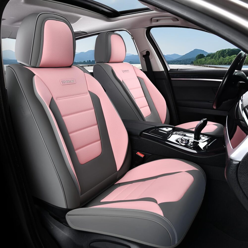 Coverado Front and Back Car Seat Covers Premium Leather Auto Seat Protectors Universal Fit Cars, SUV, Truck
