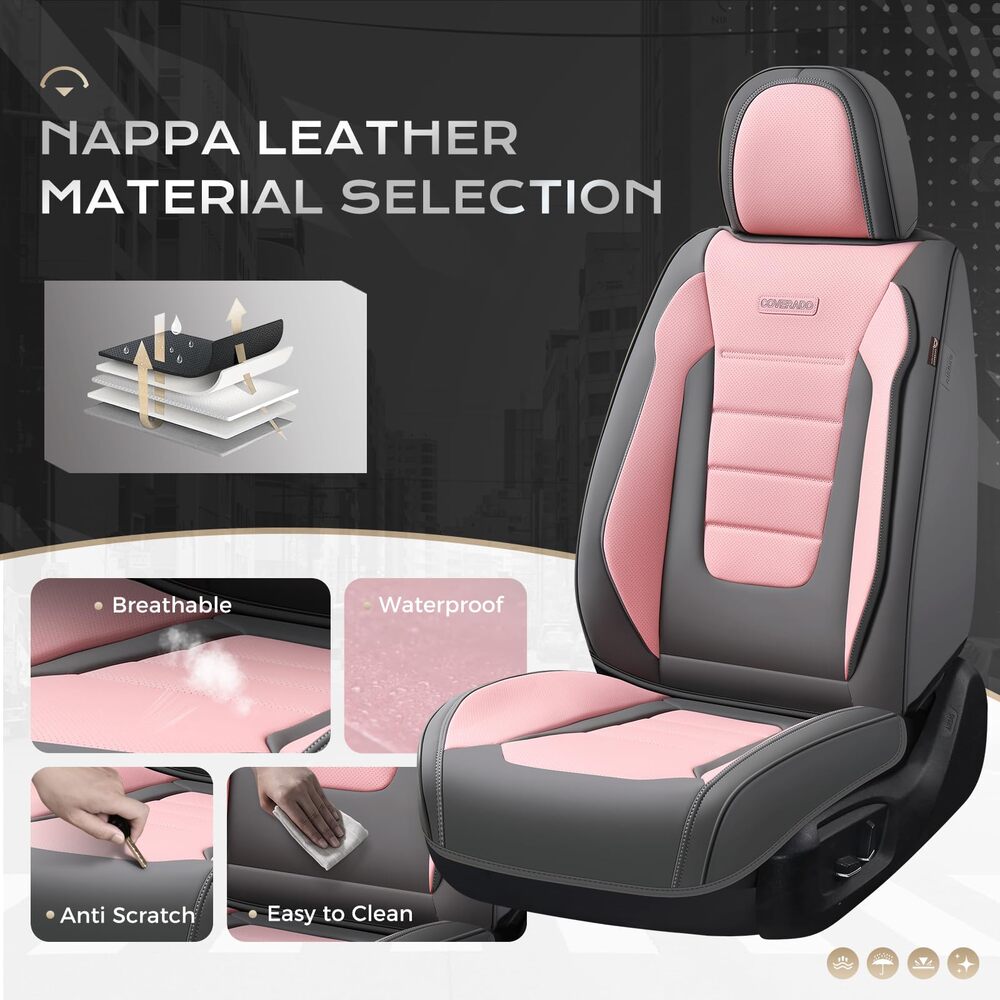 Coverado Front and Back Car Seat Covers Premium Leather Auto Seat Protectors Universal Fit Cars, SUV, Truck