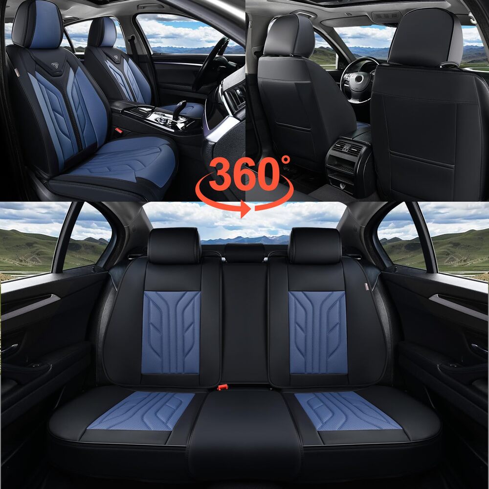 Coverado 5 Seats Full Set Car Seat Covers Front and Back Faux Leather Seat Protectors Universal Fit