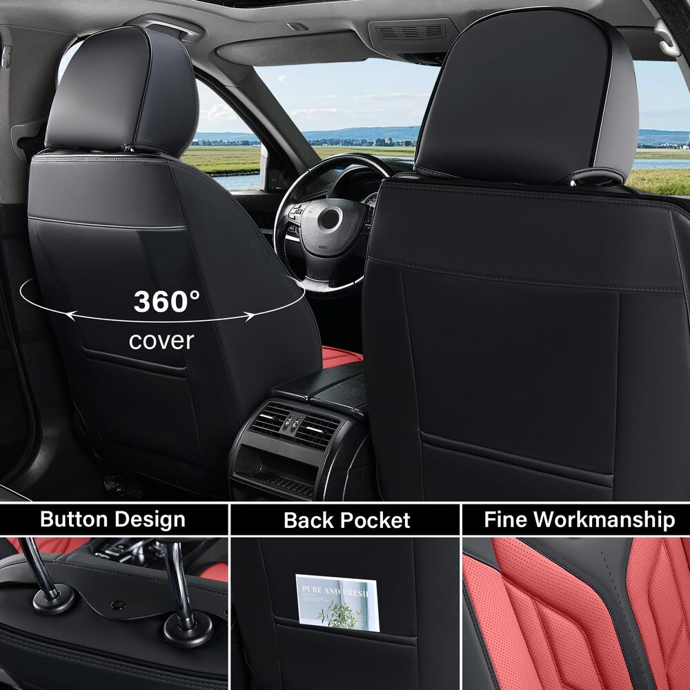 Coverado 5 Seats Full Set Car Seat Covers Front and Back Faux Leather Seat Protectors Universal Fit