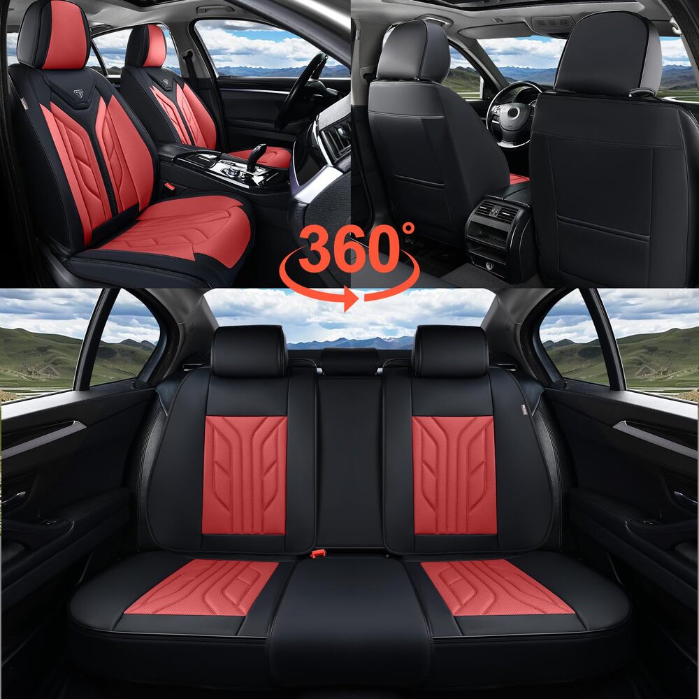 Coverado 5 Seats Full Set Car Seat Covers Front and Back Faux Leather Seat Protectors Universal Fit