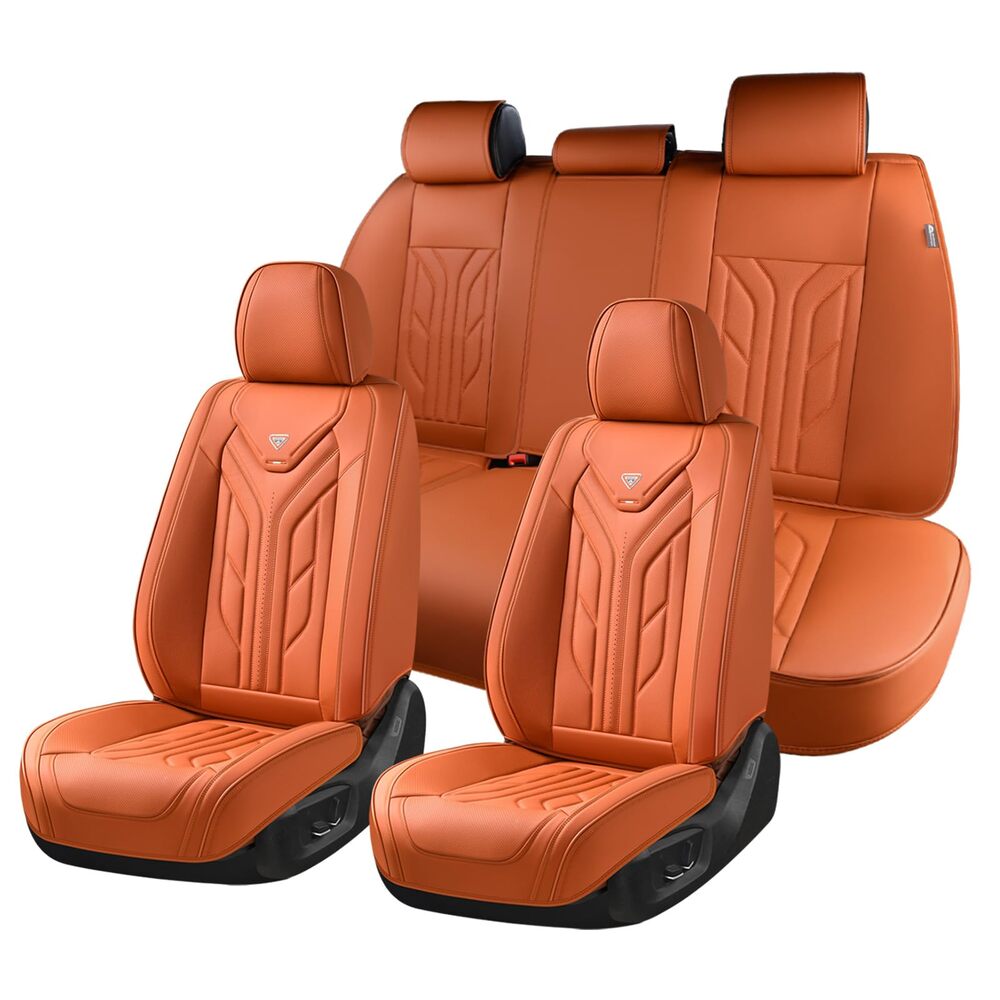 Coverado 5 Seats Full Set Car Seat Covers Front and Back Faux Leather Seat Protectors Universal Fit