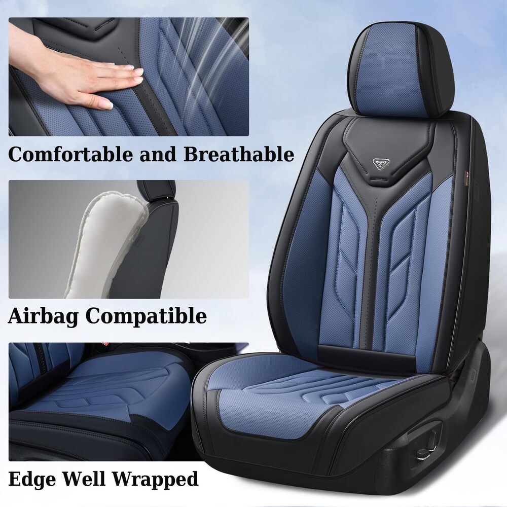 Coverado 5 Seats Full Set Car Seat Covers Front and Back Faux Leather Seat Protectors Universal Fit