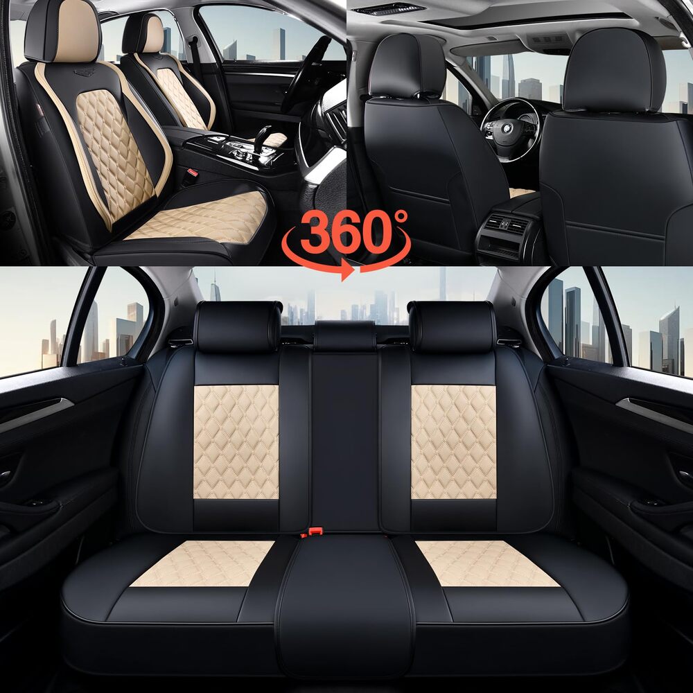 Coverado Seat Covers Premium Faux Leather Front and Back Seats Universal Fit Seat Protectors