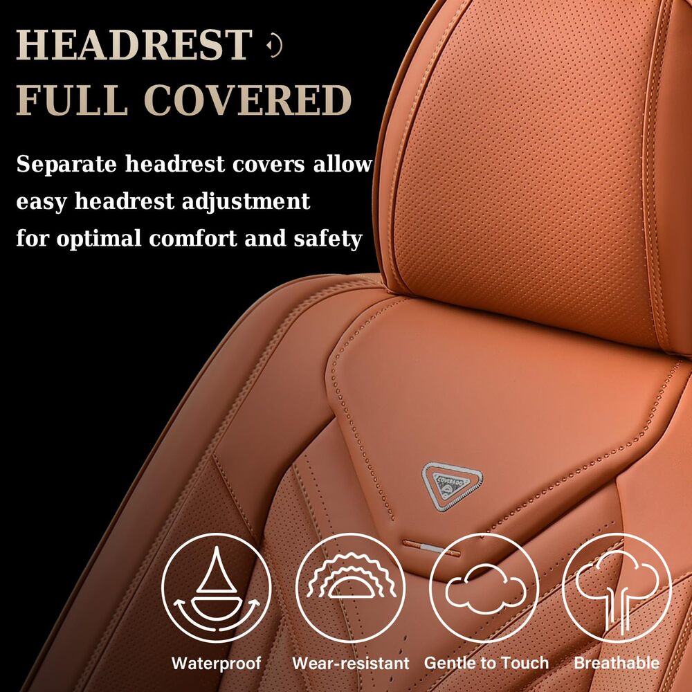 Coverado 5 Seats Full Set Car Seat Covers Front and Back Faux Leather Seat Protectors Universal Fit