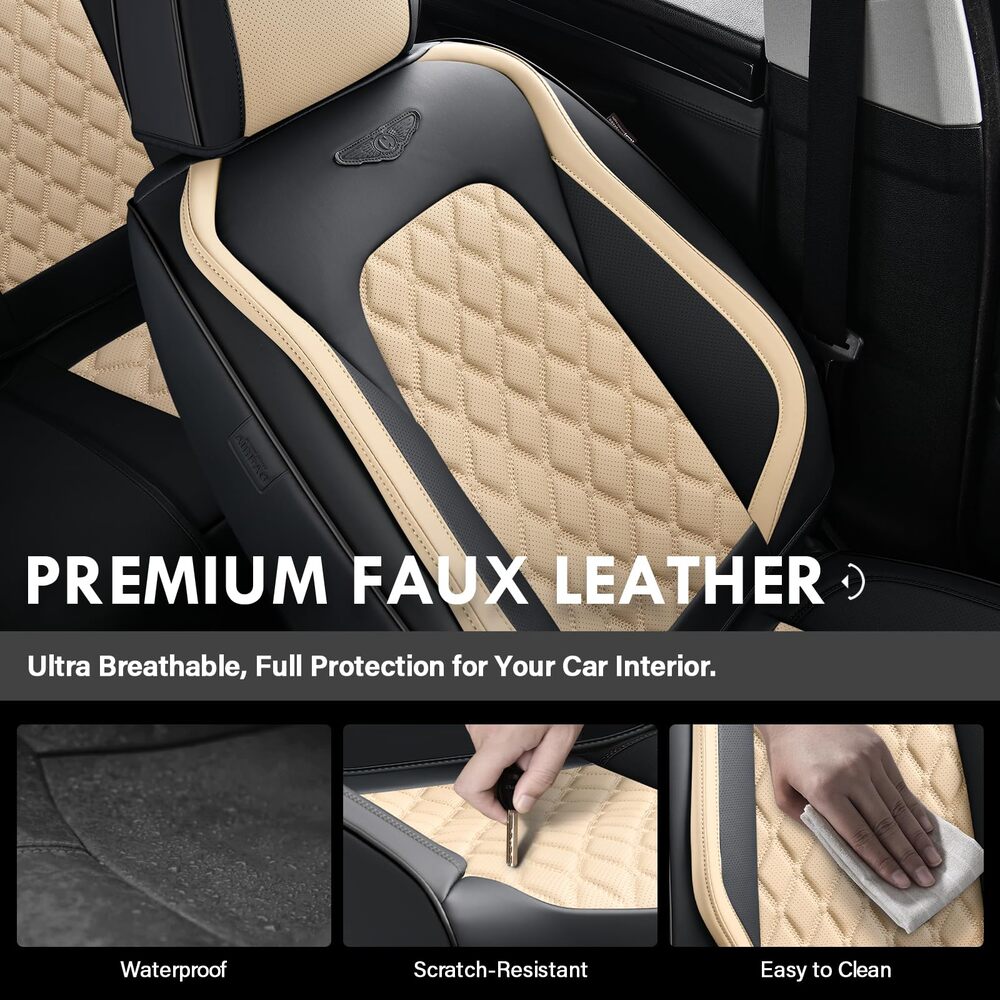 Coverado Seat Covers Premium Faux Leather Front and Back Seats Universal Fit Seat Protectors
