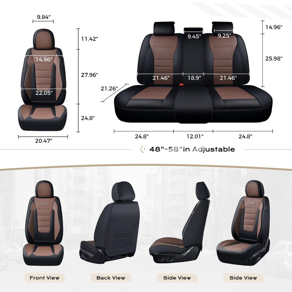 Coverado Front and Back Car Seat Covers Premium Leather Auto Seat Protectors Universal Fit Cars, SUV, Truck