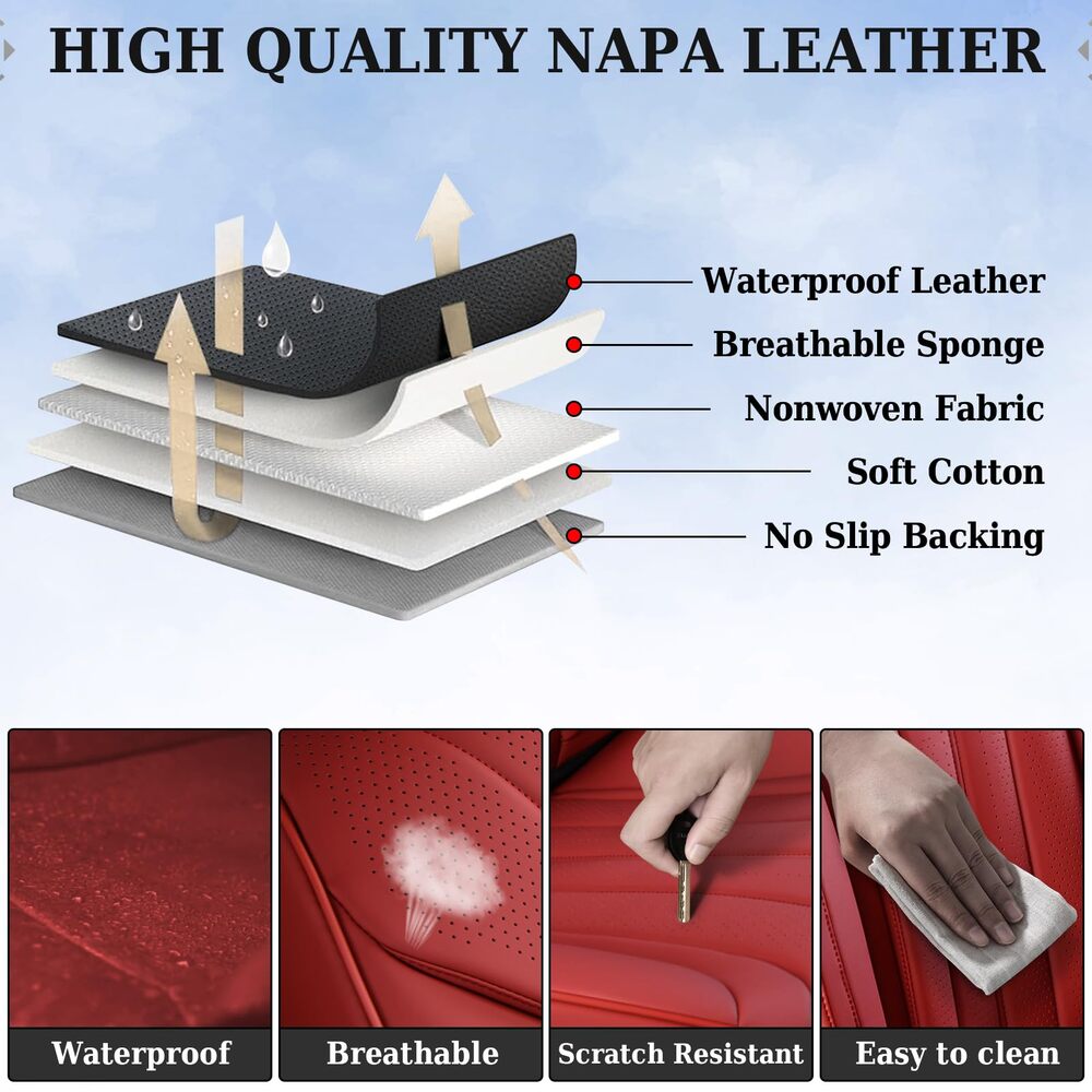 Coverado 5 Seats Full Set Car Seat Covers Front and Back Quality Leather Auto Seat Protectors Universal Fit