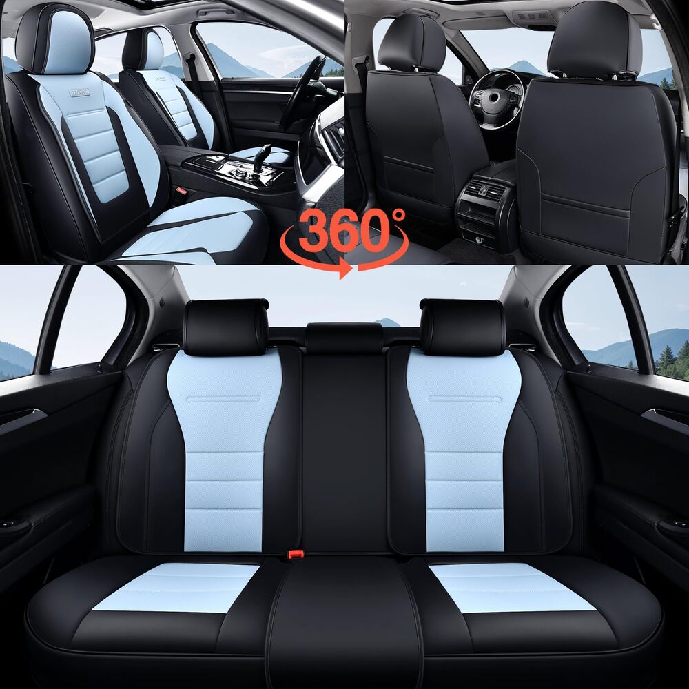 Coverado Front and Back Car Seat Covers Premium Leather Auto Seat Protectors Universal Fit Cars, SUV, Truck