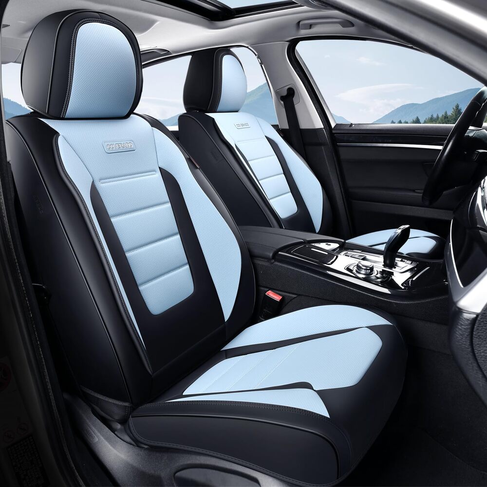 Coverado Front and Back Car Seat Covers Premium Leather Auto Seat Protectors Universal Fit Cars, SUV, Truck