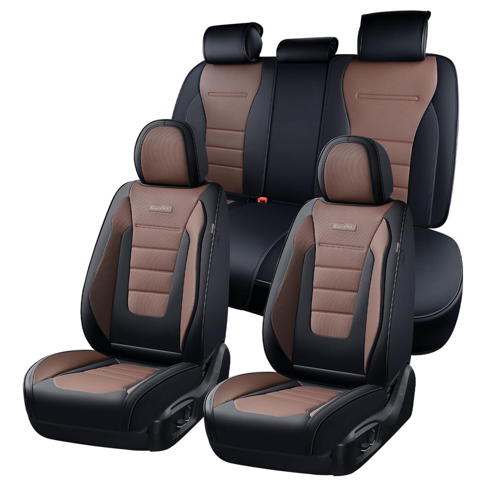 Coverado Front and Back Car Seat Covers Premium Leather Auto Seat Protectors Universal Fit Cars, SUV, Truck
