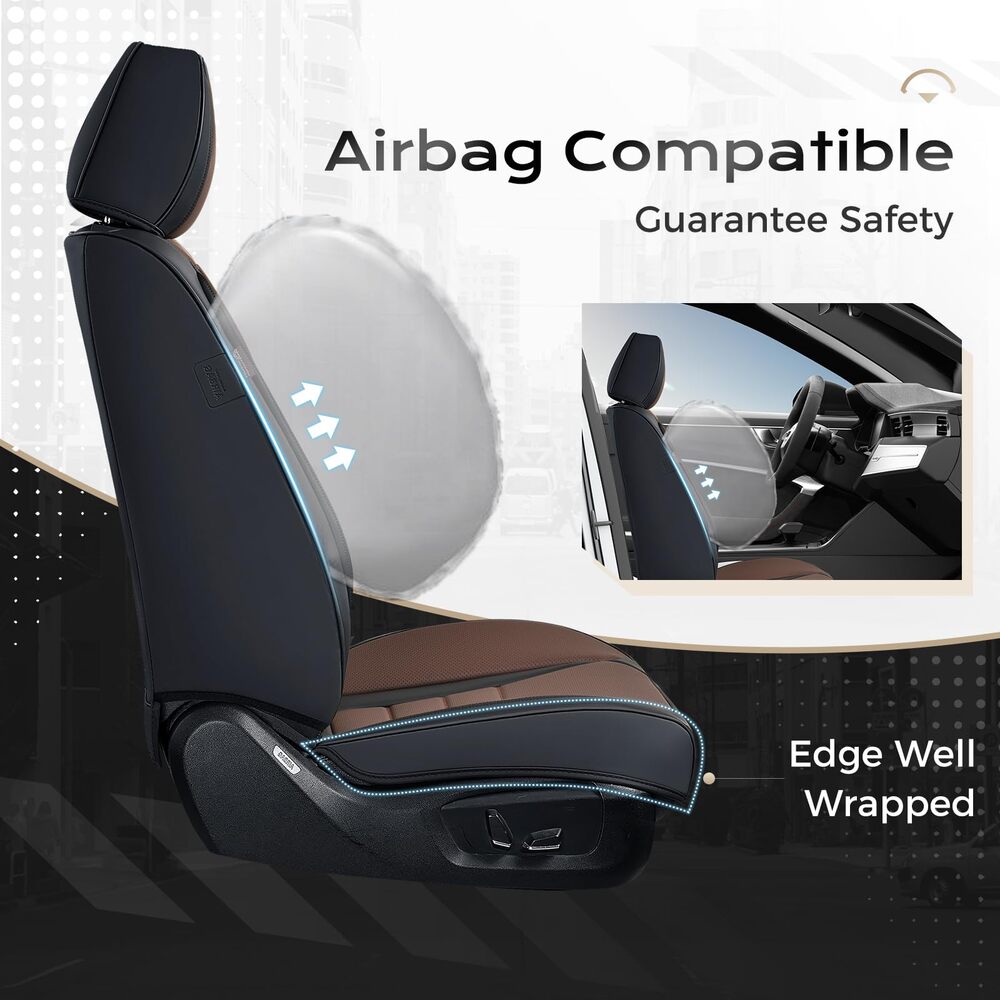 Coverado Front and Back Car Seat Covers Premium Leather Auto Seat Protectors Universal Fit Cars, SUV, Truck