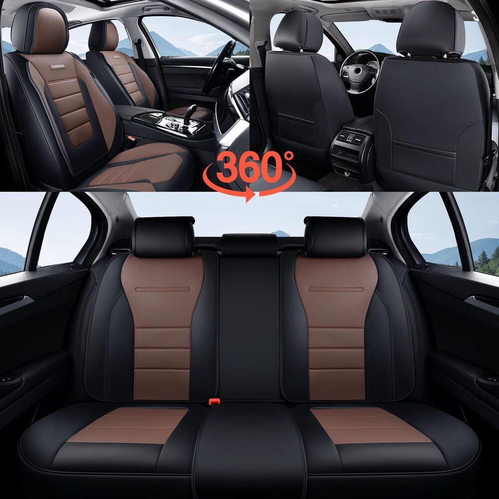 Coverado Front and Back Car Seat Covers Premium Leather Auto Seat Protectors Universal Fit Cars, SUV, Truck