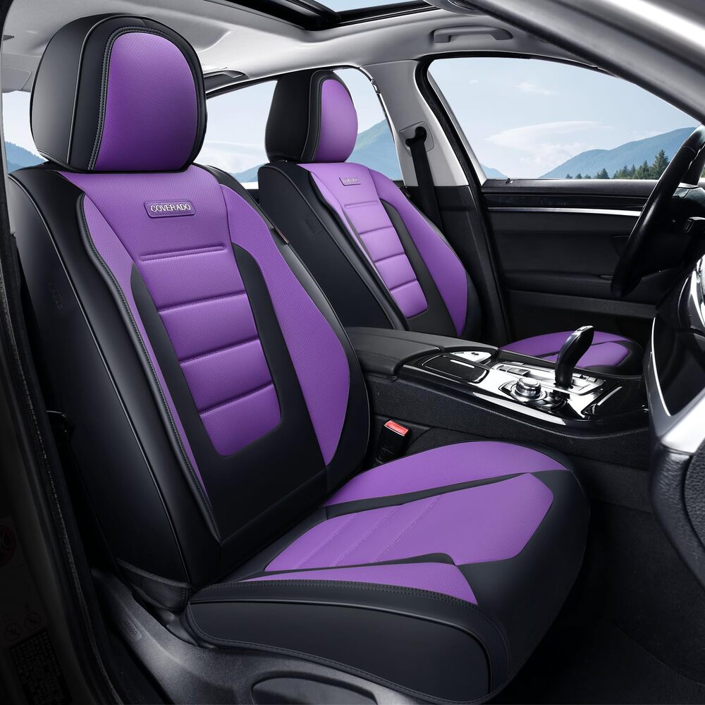 Coverado Front and Back Car Seat Covers Premium Leather Auto Seat Protectors Universal Fit Cars, SUV, Truck