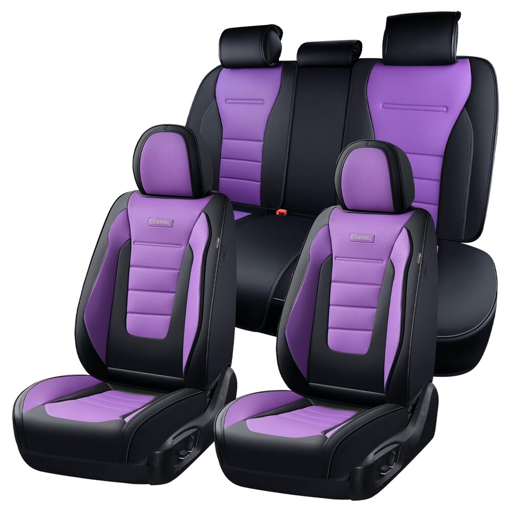 Coverado Front and Back Car Seat Covers Premium Leather Auto Seat Protectors Universal Fit Cars, SUV, Truck