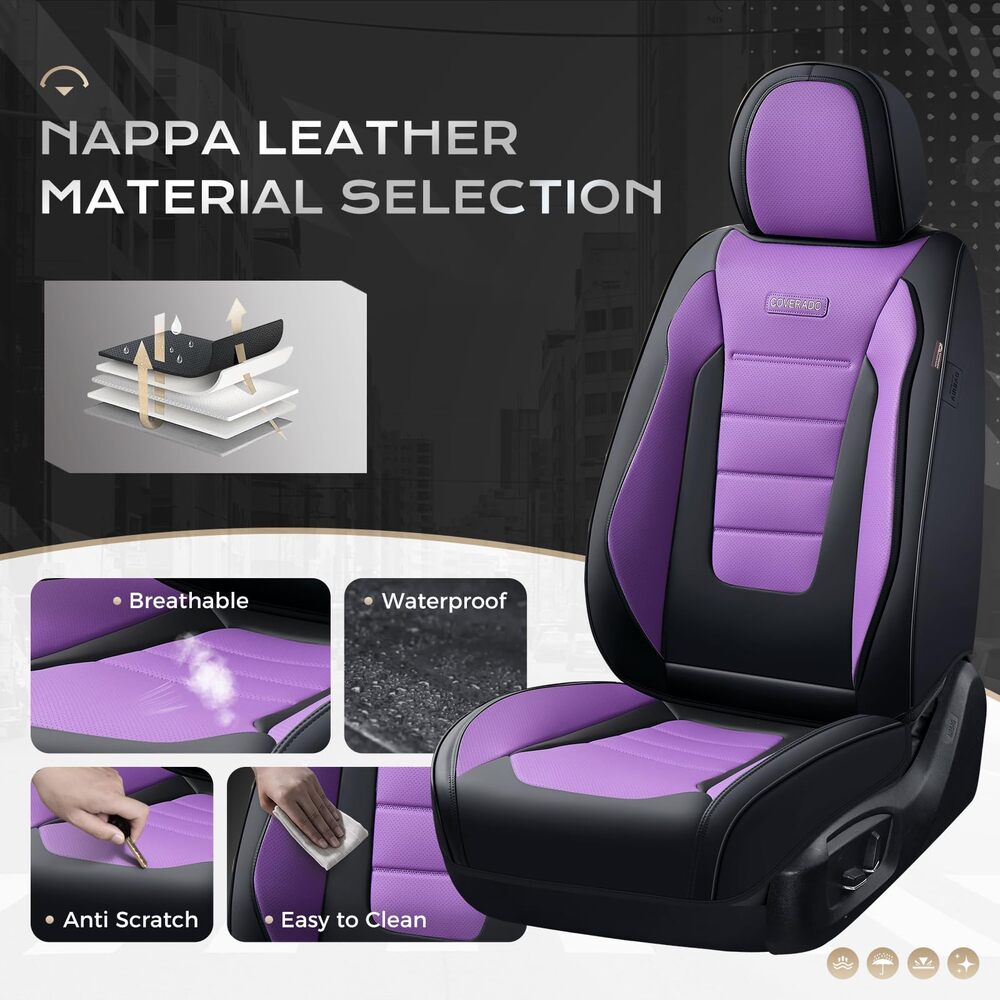 Coverado Front and Back Car Seat Covers Premium Leather Auto Seat Protectors Universal Fit Cars, SUV, Truck
