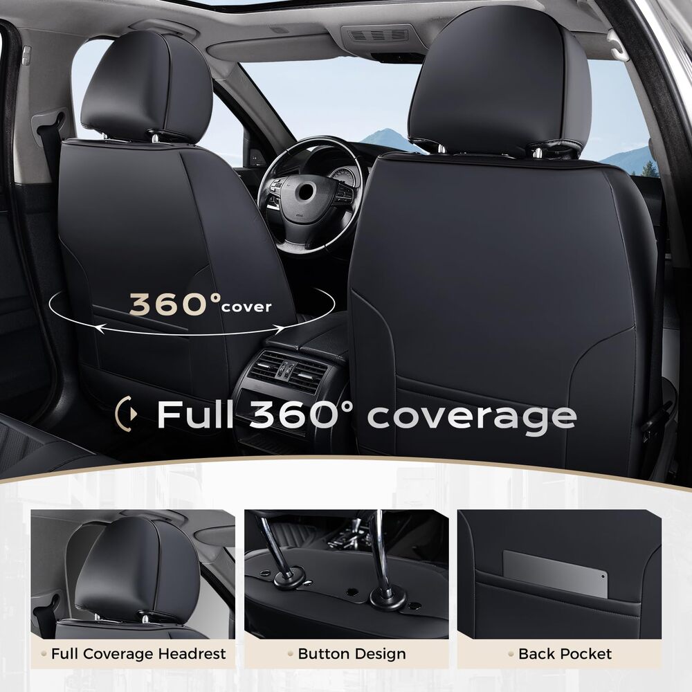 Coverado Front and Back Car Seat Covers Premium Leather Auto Seat Protectors Universal Fit Cars, SUV, Truck