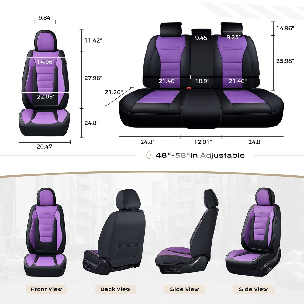 Coverado Front and Back Car Seat Covers Premium Leather Auto Seat Protectors Universal Fit Cars, SUV, Truck