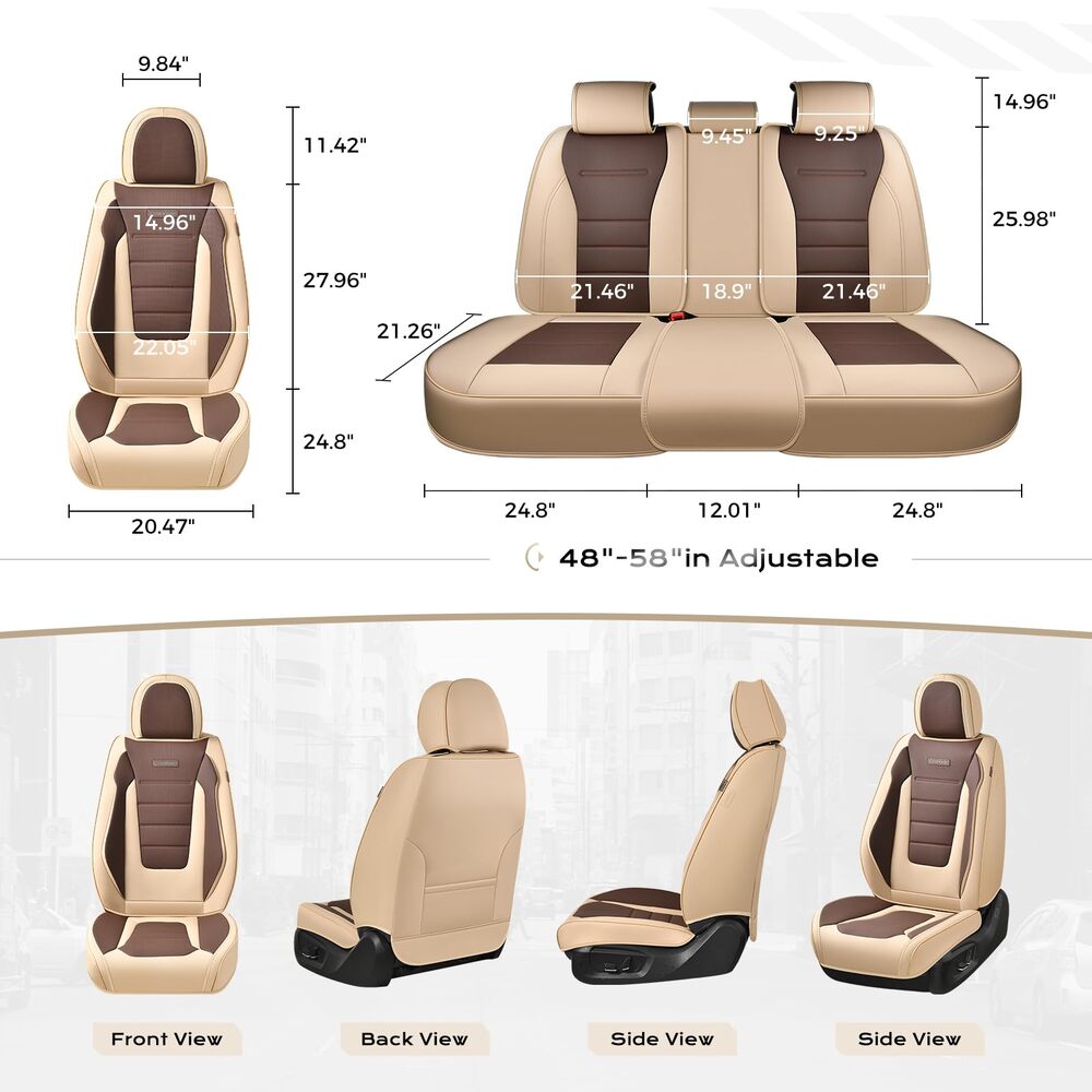 Coverado Front and Back Car Seat Covers Premium Leather Auto Seat Protectors Universal Fit Cars, SUV, Truck