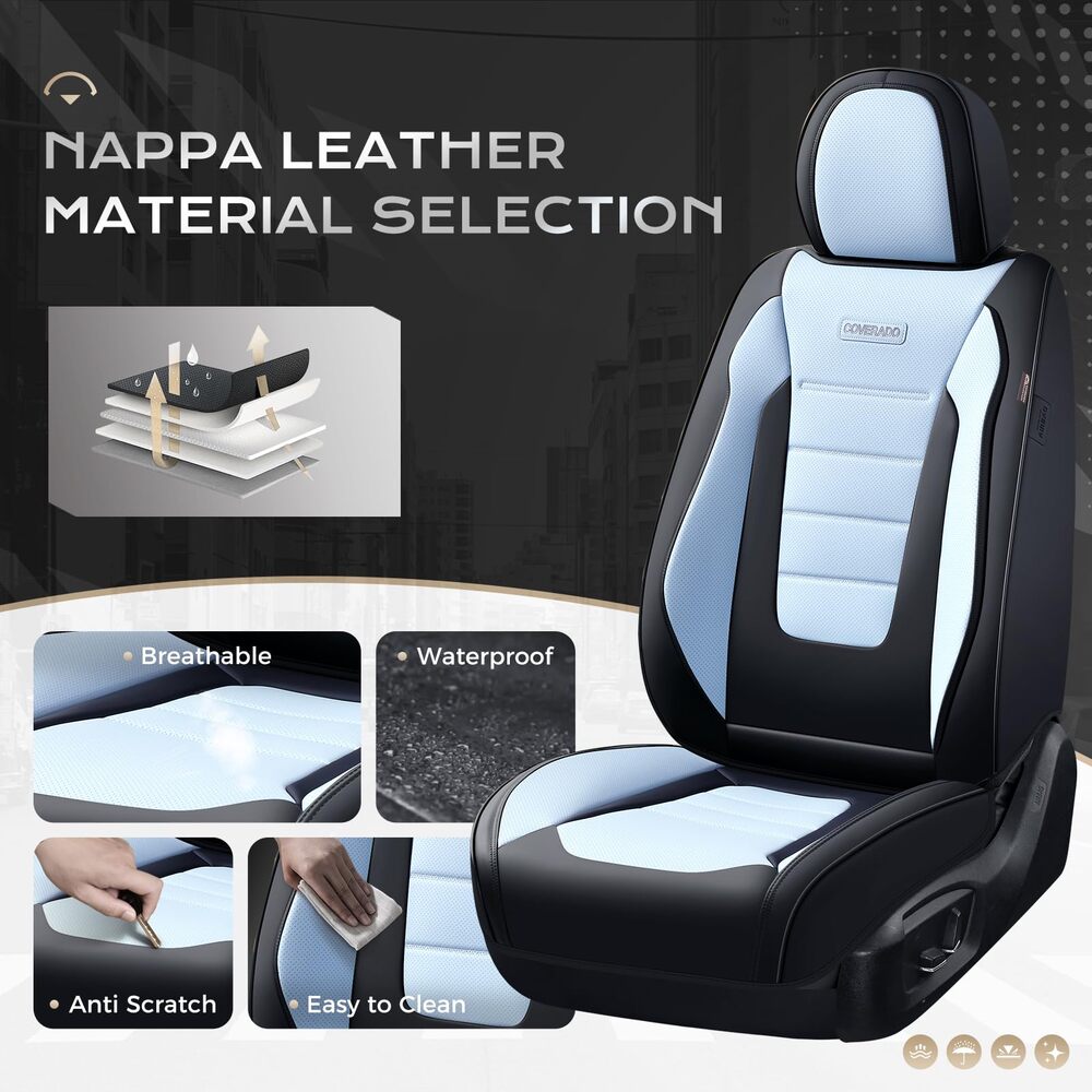 Coverado Front and Back Car Seat Covers Premium Leather Auto Seat Protectors Universal Fit Cars, SUV, Truck