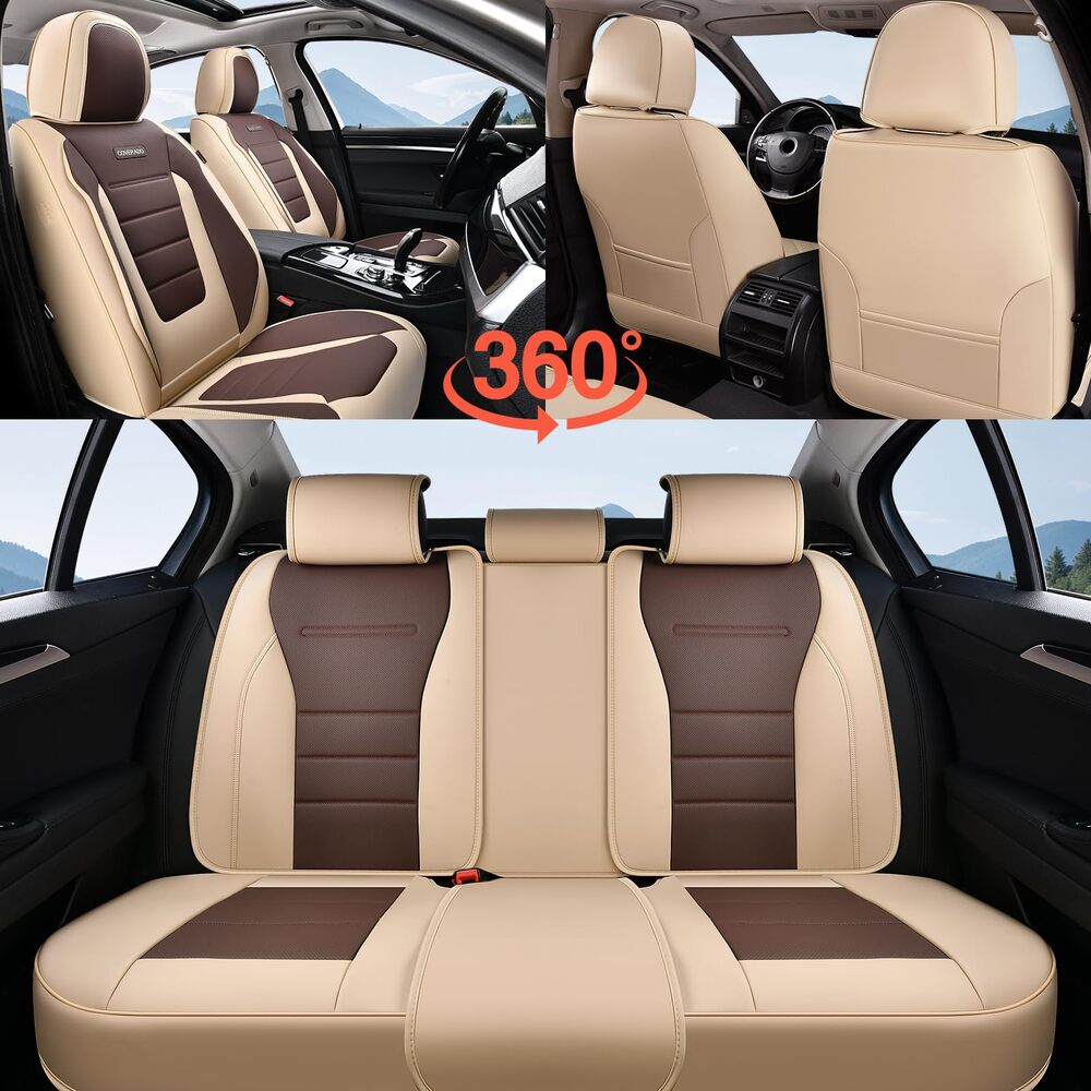 Coverado Front and Back Car Seat Covers Premium Leather Auto Seat Protectors Universal Fit Cars, SUV, Truck