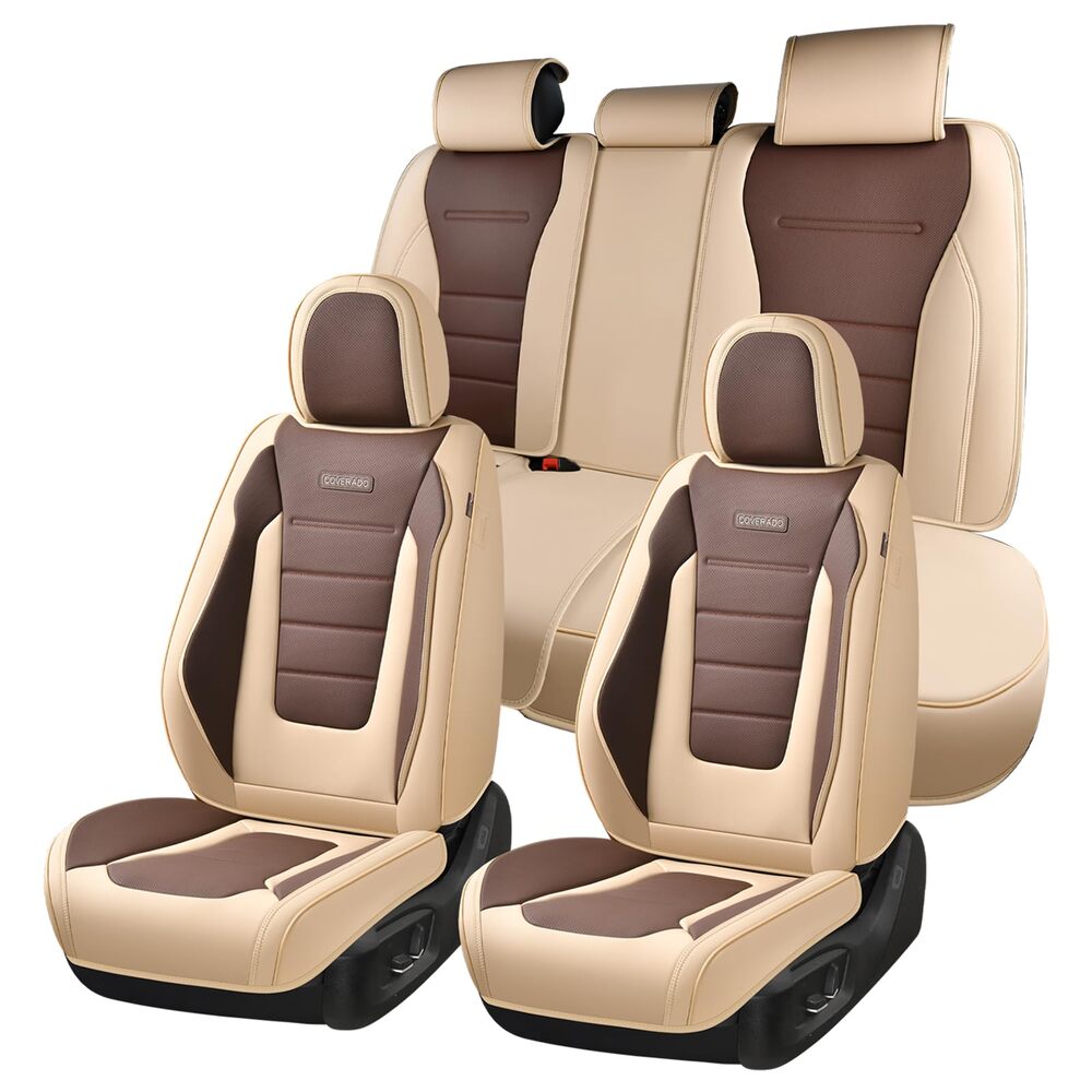 Coverado Front and Back Car Seat Covers Premium Leather Auto Seat Protectors Universal Fit Cars, SUV, Truck