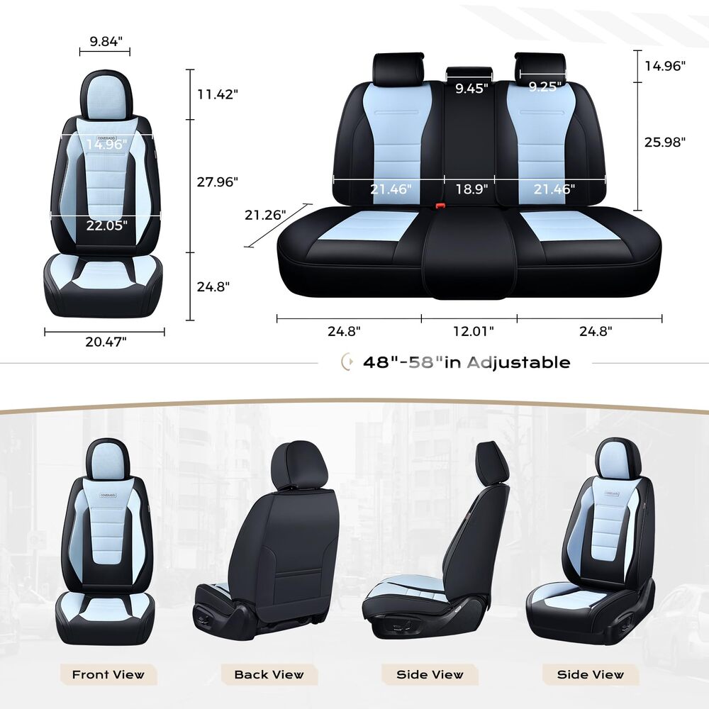 Coverado Front and Back Car Seat Covers Premium Leather Auto Seat Protectors Universal Fit Cars, SUV, Truck