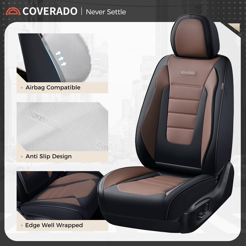 Coverado Front and Back Car Seat Covers Premium Leather Auto Seat Protectors Universal Fit Cars, SUV, Truck
