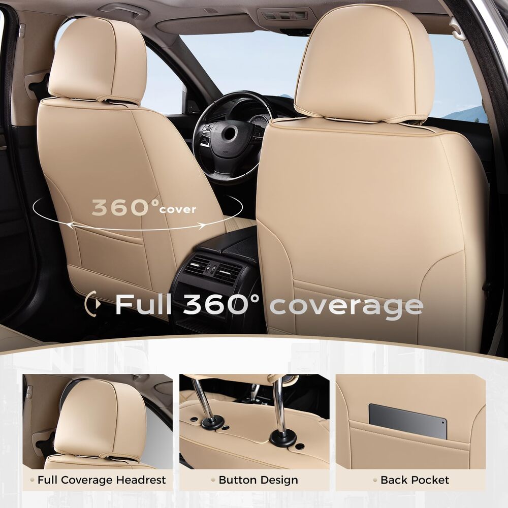 Coverado Front and Back Car Seat Covers Premium Leather Auto Seat Protectors Universal Fit Cars, SUV, Truck