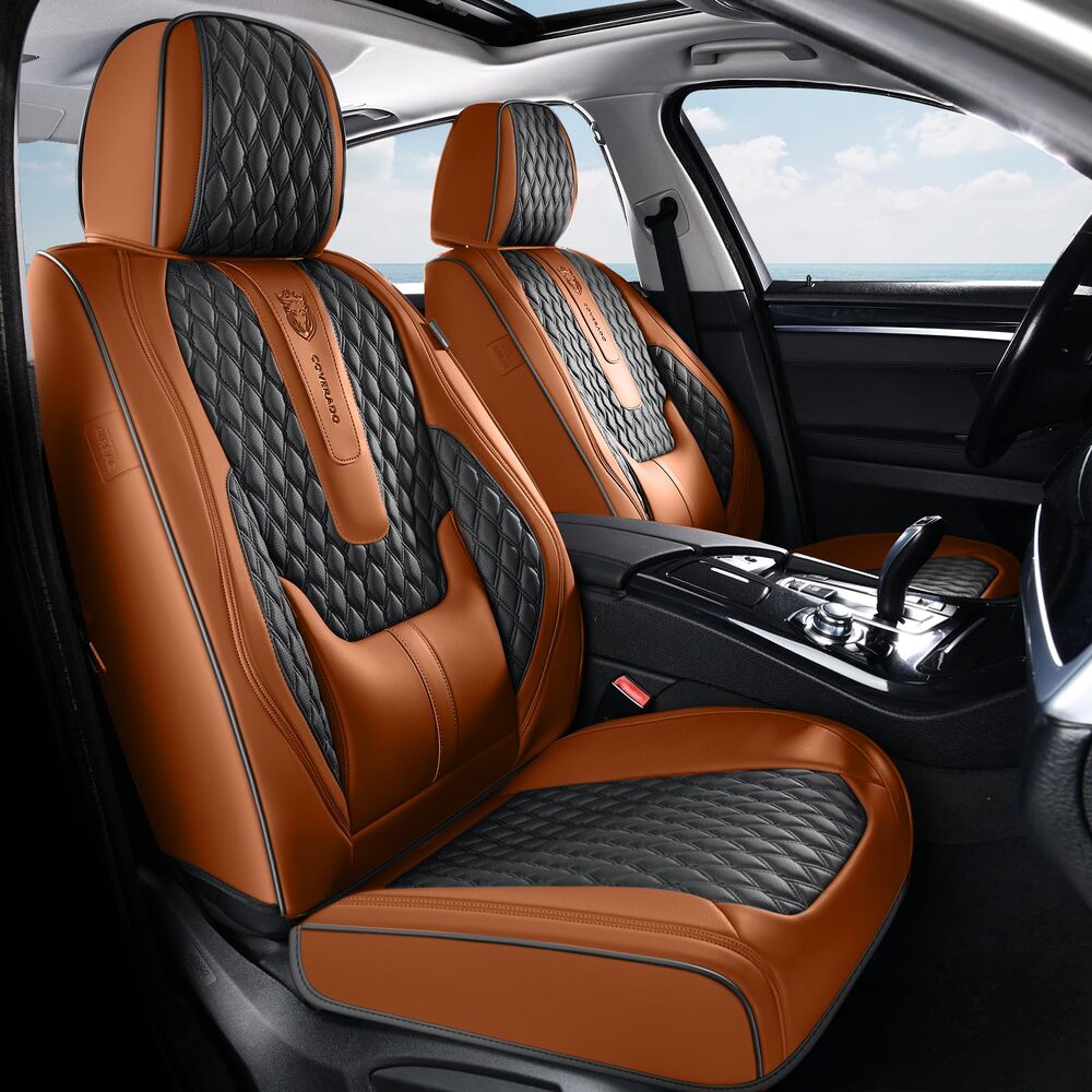 2 Seats Coverado Front Driver Passenger Car Seat Covers Back Support Premium Leather Waterproof Auto Seat Protectors Universal Fit
