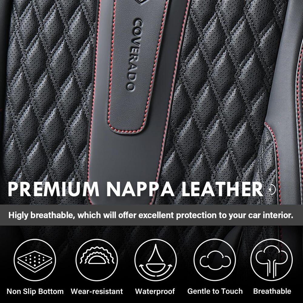 2 Seats Coverado Front Driver Passenger Car Seat Covers Back Support Premium Leather Waterproof Auto Seat Protectors Universal Fit