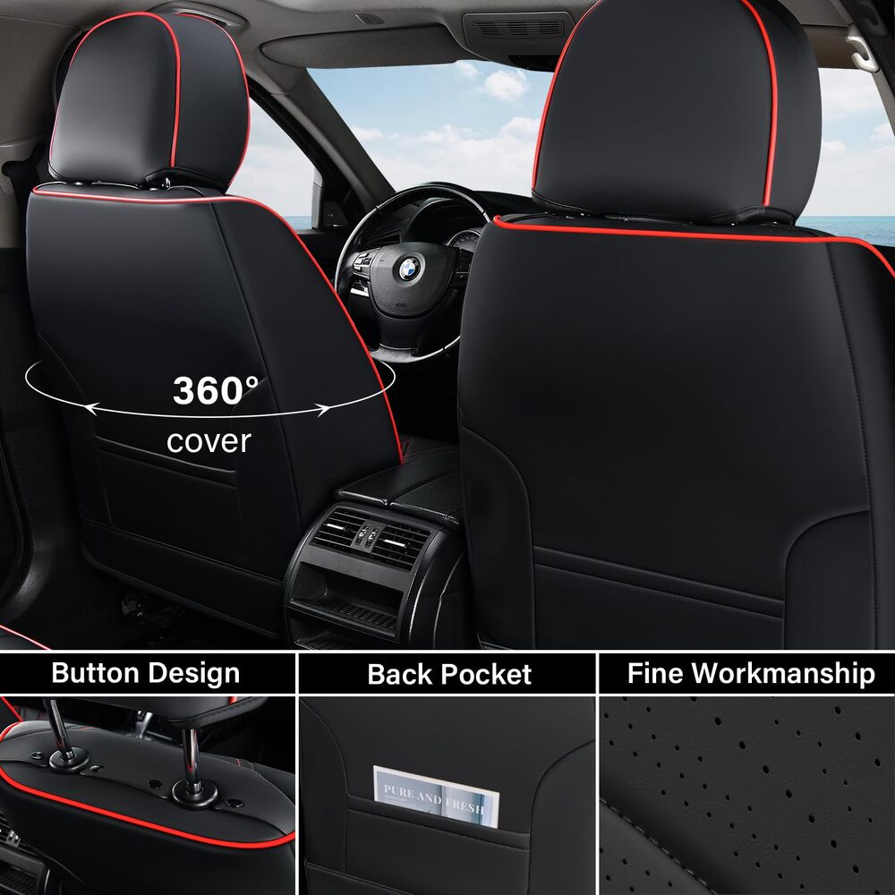 2 Seats Coverado Front Driver Passenger Car Seat Covers Back Support Premium Leather Waterproof Auto Seat Protectors Universal Fit