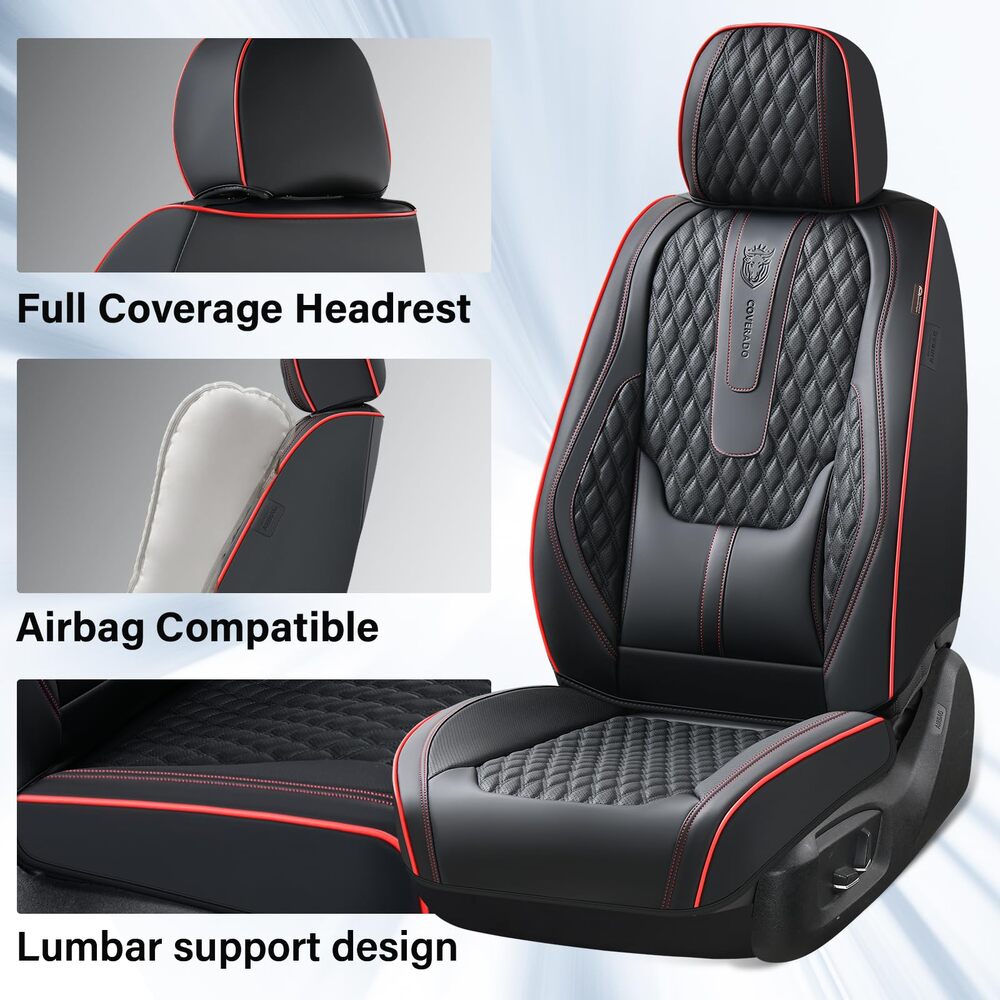 2 Seats Coverado Front Driver Passenger Car Seat Covers Back Support Premium Leather Waterproof Auto Seat Protectors Universal Fit