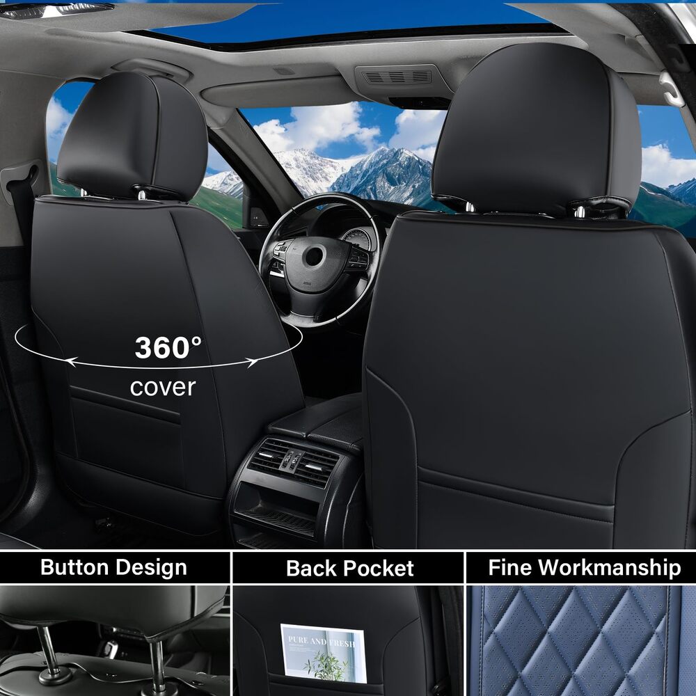 Coverado Front and Back Seat Covers Faux Leather Full Set Breathable Waterproof Seat Protectors Universal Fit