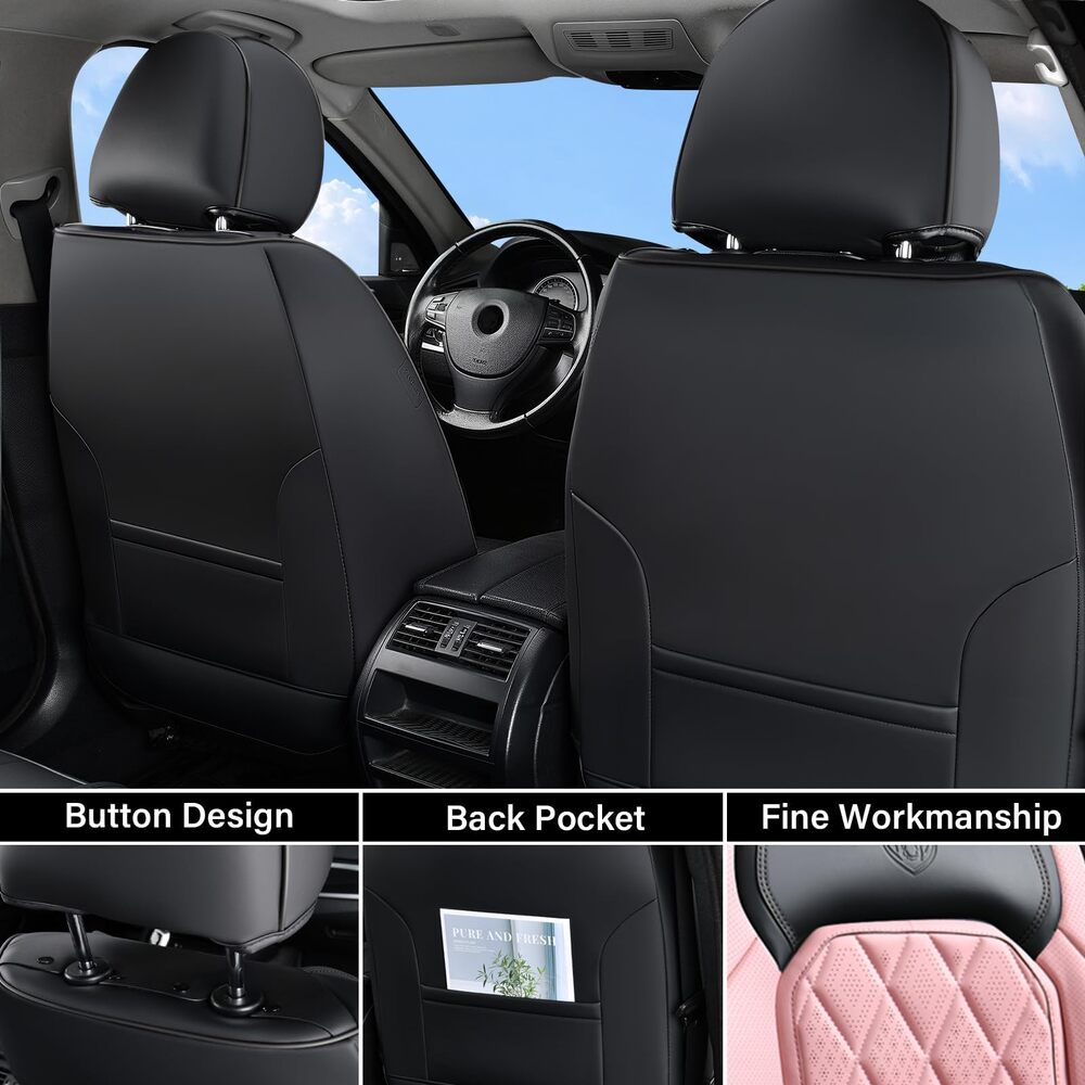 Coverado Front and Back Seat Covers Faux Leather Full Set Breathable Waterproof Seat Protectors Universal Fit