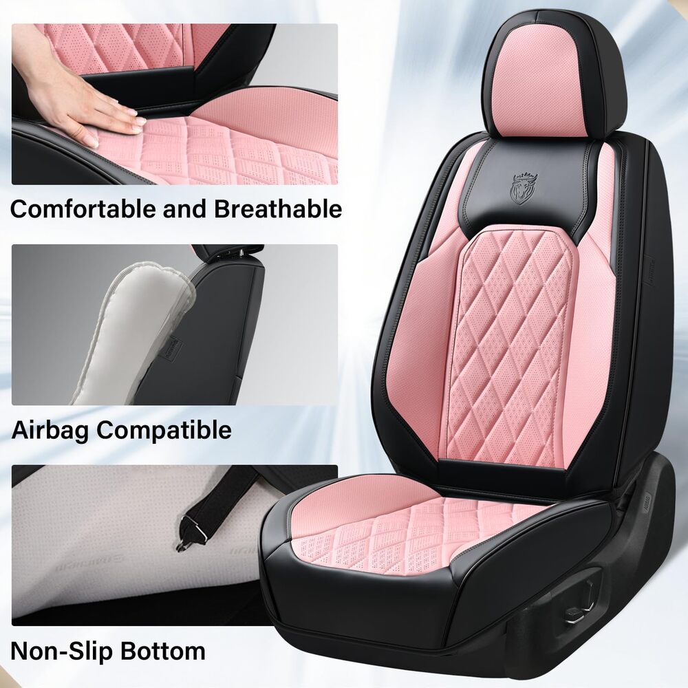 Coverado Front and Back Seat Covers Faux Leather Full Set Breathable Waterproof Seat Protectors Universal Fit