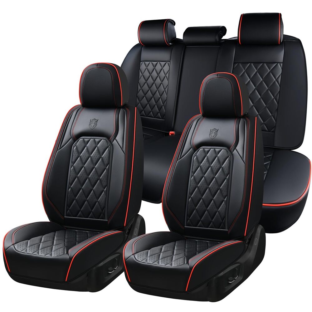 Coverado Front and Back Seat Covers Faux Leather Full Set Breathable Waterproof Seat Protectors Universal Fit