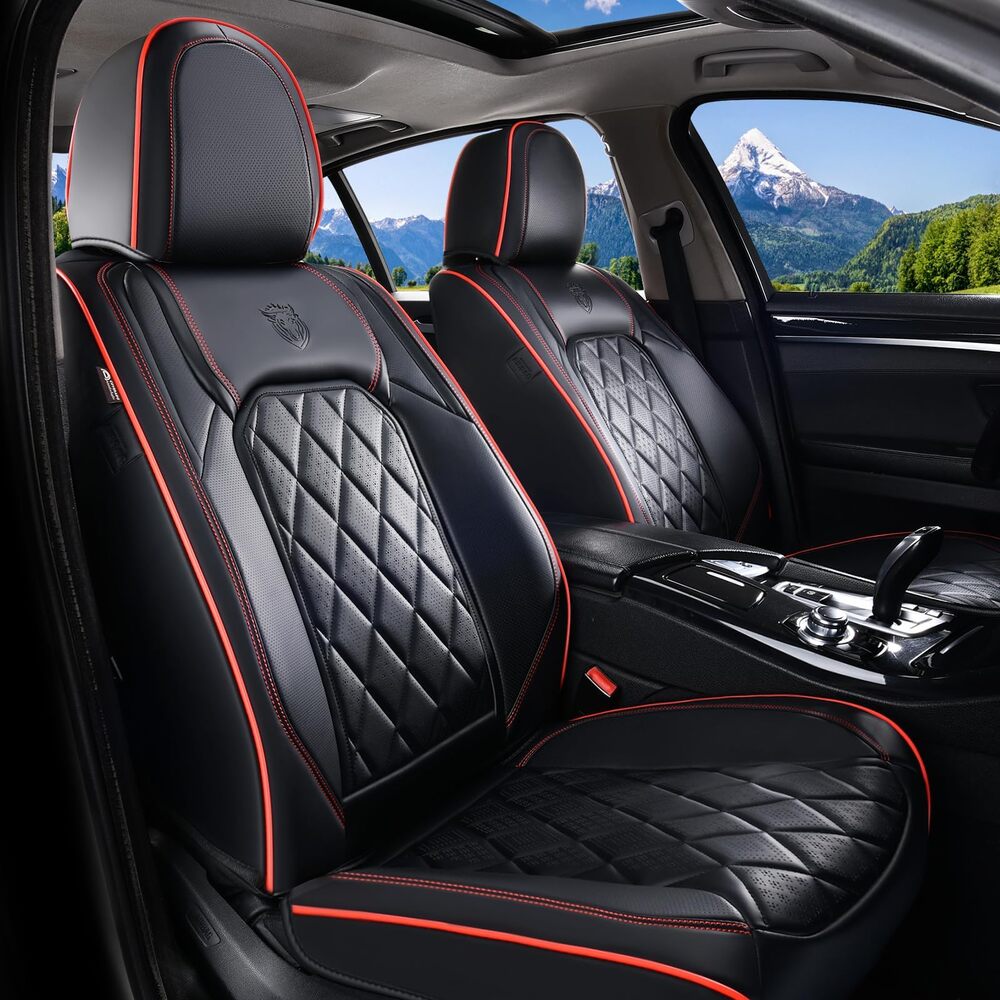 Coverado Front and Back Seat Covers Faux Leather Full Set Breathable Waterproof Seat Protectors Universal Fit